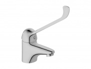 Single lever basin mixer with gerontological tap handle